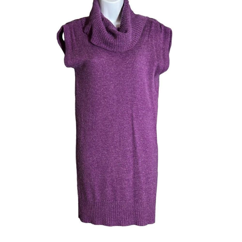 Tulle Women's Turtleneck Cap Sleeve Cutout Back Purple Knitted Mini Dress M